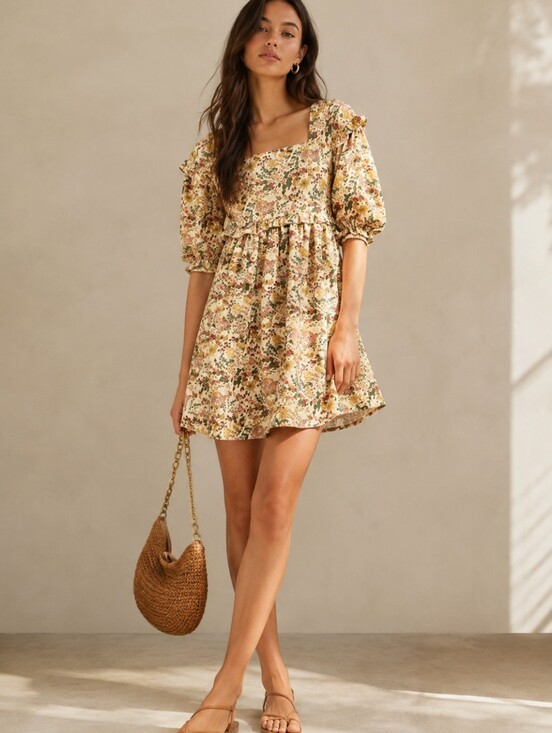 Meadows Dresses & Skirts - Meadows x Tuckernuck Daphne Mini Babydoll Puff Sleeve Dress In Wildflower Floral